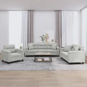 Sofa set with cushions 3 pieces light gray microfiber fabric by , Sofas - Ref: Foro24-3202303, Price: 867,73 €, Discount: %
