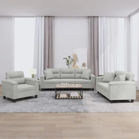 Juego de sofás con cojines 3 piezas tela microfibra gris claro de , Sofás - Ref: Foro24-3202303, Precio: 867,88 €, Descuento: %