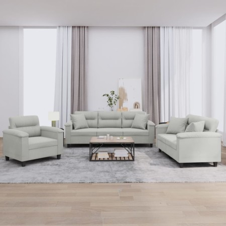 Sofa set with cushions 3 pieces light gray microfiber fabric by , Sofas - Ref: Foro24-3202303, Price: 883,25 €, Discount: %