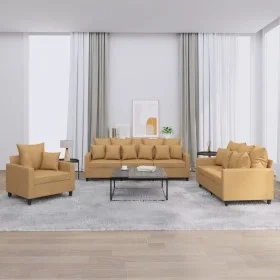 Brown velvet 3-piece sofa set with cushions by , Sofas - Ref: Foro24-3201687, Price: 570,42 €, Discount: %