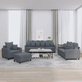 Dark gray velvet 4-piece sofa set with cushions by , Sofas - Ref: Foro24-3201691, Price: 668,38 €, Discount: %
