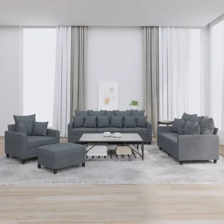 Dark gray velvet 4-piece sofa set with cushions by , Sofas - Ref: Foro24-3201691, Price: 668,38 €, Discount: %