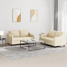 Sofa set with cushions 2 pieces cream fabric by , Sofas - Ref: Foro24-3201804, Price: 403,17 €, Discount: %