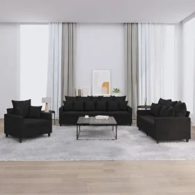 3-piece black velvet sofa set with cushions by , Sofas - Ref: Foro24-3201685, Price: 632,20 €, Discount: %