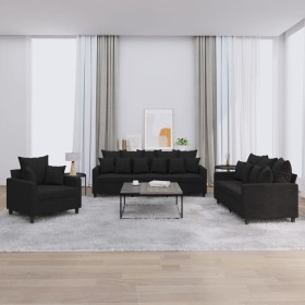 3-teilige Sofagarnitur aus schwarzem Samt mit Kissen von , Sofas - Ref: Foro24-3201685, Preis: 604,23 €, Rabatt: %