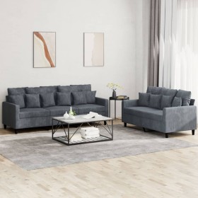 Zweiteilige Sofagarnitur aus dunkelgrauem Samt mit Kissen von , Sofas - Ref: Foro24-3201721, Preis: 463,65 €, Rabatt: %