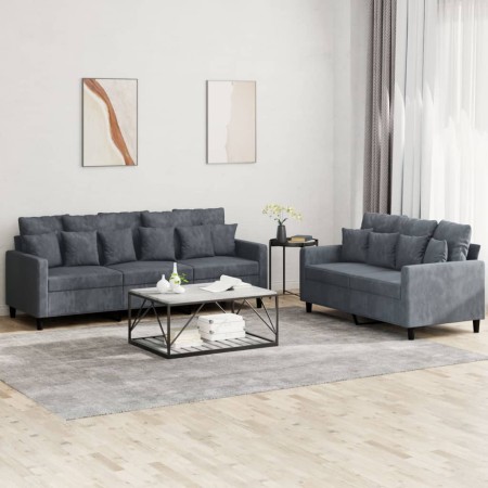Dark gray velvet 2-piece sofa set with cushions by , Sofas - Ref: Foro24-3201721, Price: 463,65 €, Discount: %