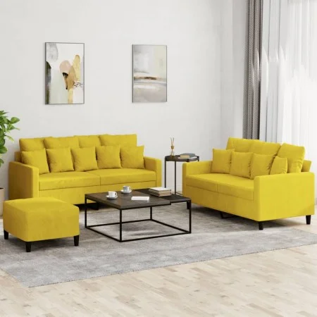 Yellow velvet 3-piece sofa set with cushions by , Sofas - Ref: Foro24-3201716, Price: 437,11 €, Discount: %