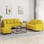 Yellow velvet 3-piece sofa set with cushions by , Sofas - Ref: Foro24-3201716, Price: 446,56 €, Discount: %