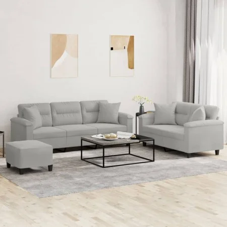 Sofa set with cushions 3 pieces light gray microfiber fabric by , Sofas - Ref: Foro24-3202357, Price: 656,43 €, Discount: %