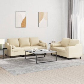 Juego de sofás con cojines 2 piezas tela crema de , Sofás - Ref: Foro24-3201852, Precio: 548,84 €, Descuento: %