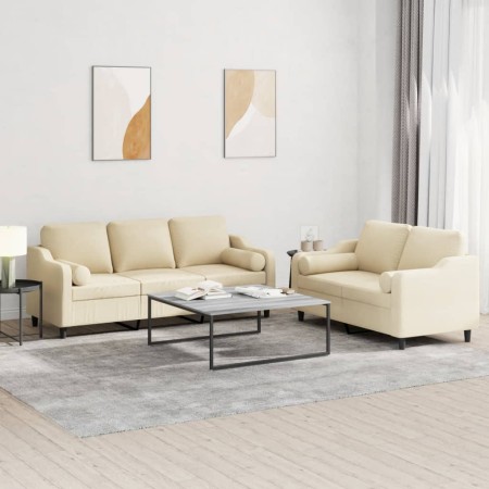 Sofagarnitur mit Kissen, 2-teilig, cremefarbener Stoff von , Sofas - Ref: Foro24-3201852, Preis: 548,84 €, Rabatt: %