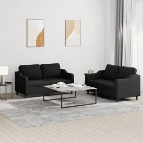 Sofa set with cushions 2 pieces black fabric by , Sofas - Ref: Foro24-3201806, Price: 407,83 €, Discount: %