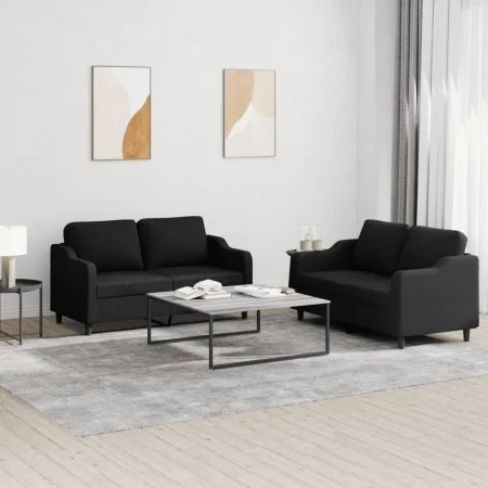 Sofa set with cushions 2 pieces black fabric by , Sofas - Ref: Foro24-3201806, Price: 407,83 €, Discount: %