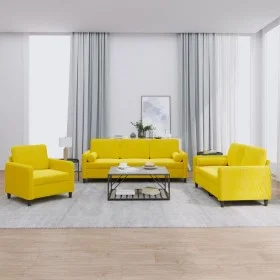 Yellow velvet 3-piece sofa set with cushions by , Sofas - Ref: Foro24-3201960, Price: 691,78 €, Discount: %