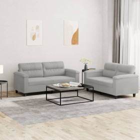 Sofagarnitur mit Kissen, 2-teilig, hellgrauer Mikrofaserstoff von , Sofas - Ref: Foro24-3202315, Preis: 517,29 €, Rabatt: %