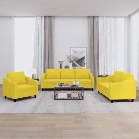 Sofa set with cushions 3 pieces light yellow fabric by , Sofas - Ref: Foro24-3201775, Price: 555,77 €, Discount: %