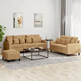 Brown velvet 3-piece sofa set with cushions by , Sofas - Ref: Foro24-3201737, Price: 501,21 €, Discount: %