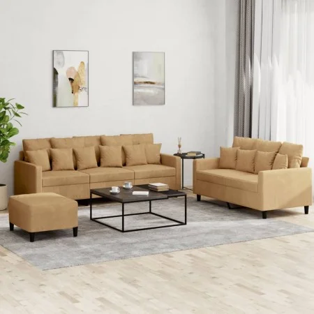 Brown velvet 3-piece sofa set with cushions by , Sofas - Ref: Foro24-3201737, Price: 501,21 €, Discount: %