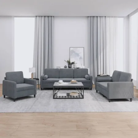 Dark gray velvet 3-piece sofa set with cushions by , Sofas - Ref: Foro24-3201955, Price: 630,46 €, Discount: %