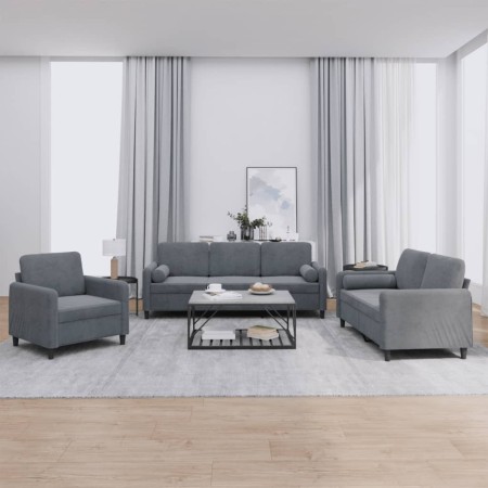 Dreiteilige Sofagarnitur aus dunkelgrauem Samt mit Kissen von , Sofas - Ref: Foro24-3201955, Preis: 629,39 €, Rabatt: %