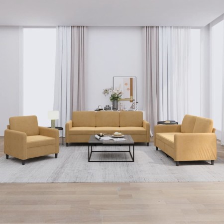 Brown velvet 3-piece sofa set by , Sofas - Ref: Foro24-3201941, Price: 622,40 €, Discount: %