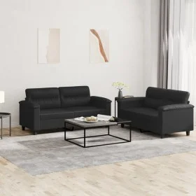 2-piece black synthetic leather sofa set with cushions by , Sofas - Ref: Foro24-3202362, Price: 446,43 €, Discount: %
