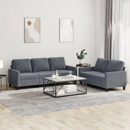 Dark gray velvet 2-piece sofa set with cushions by , Sofas - Ref: Foro24-3201517, Price: 497,39 €, Discount: %