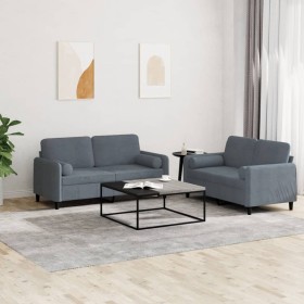 Zweiteilige Sofagarnitur aus dunkelgrauem Samt mit Kissen von , Sofas - Ref: Foro24-3201995, Preis: 405,28 €, Rabatt: %