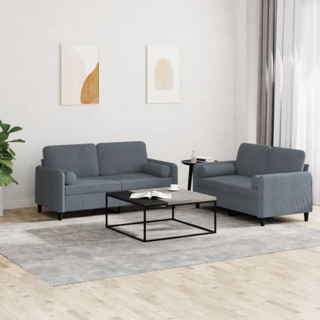 Dark gray velvet 2-piece sofa set with cushions by , Sofas - Ref: Foro24-3201995, Price: 405,06 €, Discount: %