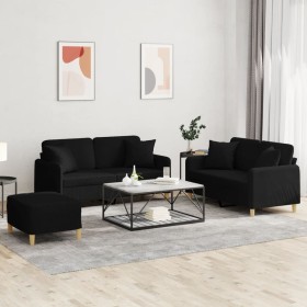 3-piece black fabric sofa set with cushions by , Sofas - Ref: Foro24-3202114, Price: 530,49 €, Discount: %