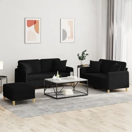 3-piece black fabric sofa set with cushions by , Sofas - Ref: Foro24-3202114, Price: 511,60 €, Discount: %