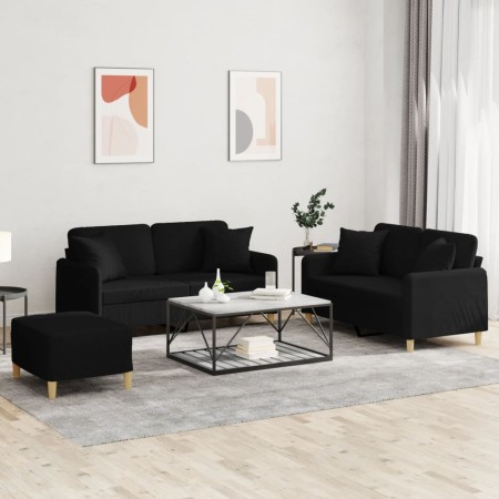 Sofagarnitur mit Kissen 3-teilig aus schwarzem Stoff von , Sofas - Ref: Foro24-3202114, Preis: 530,49 €, Rabatt: %
