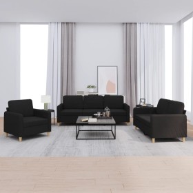 3-piece black fabric sofa set with cushions by , Sofas - Ref: Foro24-3202058, Price: 742,27 €, Discount: %