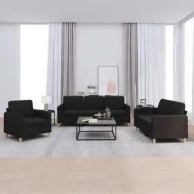 3-piece black fabric sofa set with cushions by , Sofas - Ref: Foro24-3202058, Price: 728,65 €, Discount: %