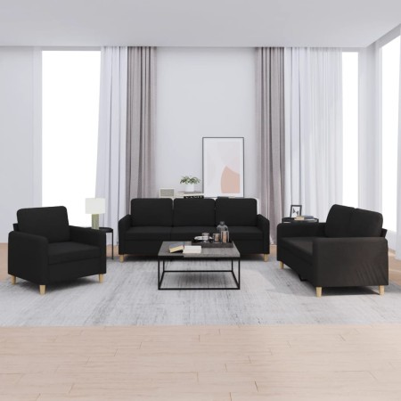 3-piece black fabric sofa set with cushions by , Sofas - Ref: Foro24-3202058, Price: 742,27 €, Discount: %