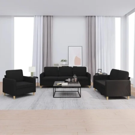 3-piece black fabric sofa set with cushions by , Sofas - Ref: Foro24-3202058, Price: 728,65 €, Discount: %