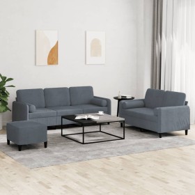Dark gray velvet 3-piece sofa set with cushions by , Sofas - Ref: Foro24-3202045, Price: 531,96 €, Discount: %