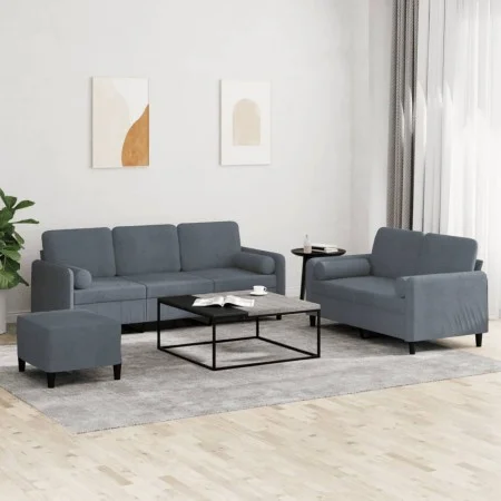 Dark gray velvet 3-piece sofa set with cushions by , Sofas - Ref: Foro24-3202045, Price: 535,05 €, Discount: %