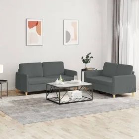 Sofa set with cushions 2 pieces dark gray fabric by , Sofas - Ref: Foro24-3202087, Price: 426,68 €, Discount: %