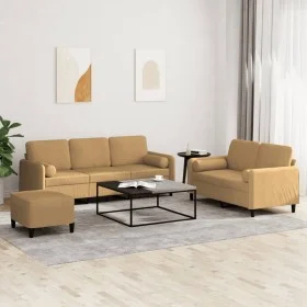 Brown velvet 3-piece sofa set with cushions by , Sofas - Ref: Foro24-3202051, Price: 578,45 €, Discount: %