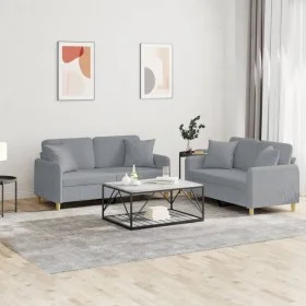 Sofa set with cushions 2 pieces light gray fabric by , Sofas - Ref: Foro24-3202102, Price: 456,74 €, Discount: %
