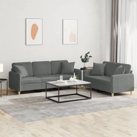 Sofagarnitur mit Kissen 2-teilig aus dunkelgrauem Stoff von , Sofas - Ref: Foro24-3202135, Preis: 518,86 €, Rabatt: %