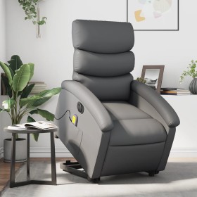 Sillón de masaje elevable eléctrico cuero sintético gris