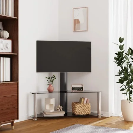 Eck-TV-Schrank 2 Ebenen für 32-70 Zoll Schwarz Silber von , TV-Möbel - Ref: Foro24-358170, Preis: 108,21 €, Rabatt: %
