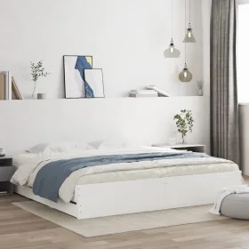 White engineered wood bed frame with drawers 200x200 cm by , Beds and slatted bases - Ref: Foro24-3207245, Price: 172,90 €, D...