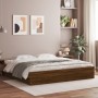 Oak brown engineered wood bed with drawers 200x200 cm by , Beds and slatted bases - Ref: Foro24-3207251, Price: 226,51 €, Dis...