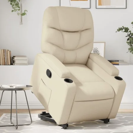Sillón reclinable elevable cuero artificial color crema de , Sillones - Ref: Foro24-3204659, Precio: 304,10 €, Descuento: %