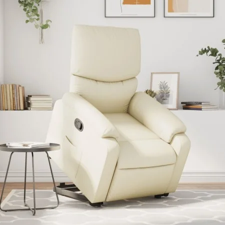 Sillón reclinable elevable cuero artificial color crema de , Sillones - Ref: Foro24-3204887, Precio: 313,96 €, Descuento: %