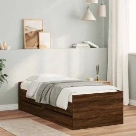 Brown oak bed frame with drawers 100x200 cm by , Beds and slatted bases - Ref: Foro24-3207342, Price: 171,31 €, Discount: %